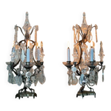 Pair of bronze and cut crystal girandoles circa 1900