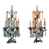 Pair of bronze and cut crystal girandoles circa 1900