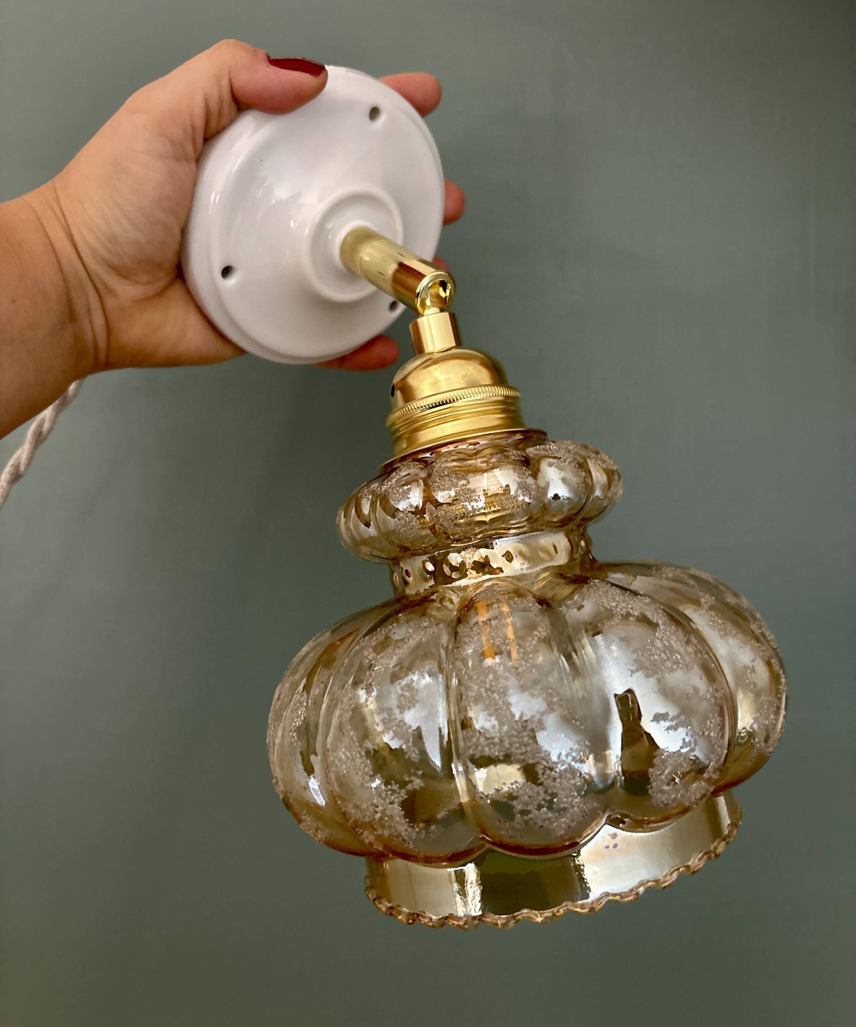 Vintage amber frosted glass tulip wall light