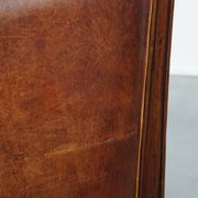 Cognac-Colored Sheepskin Leather Art Deco Design Chair Combined with Wood