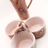 Lot of a pitcher and bowl with old pink flowers by Jean Austruy