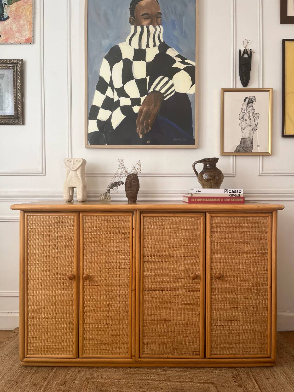 Vintage bamboo and rattan sideboard