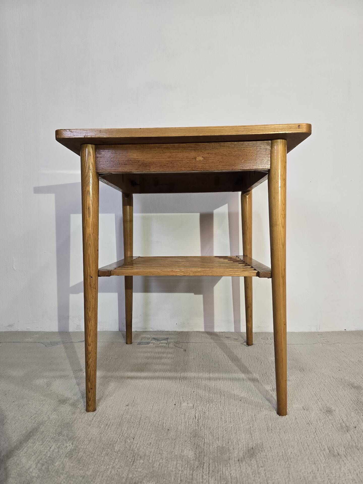 70s Hardwood Coffee Table with Slatted Shelf
