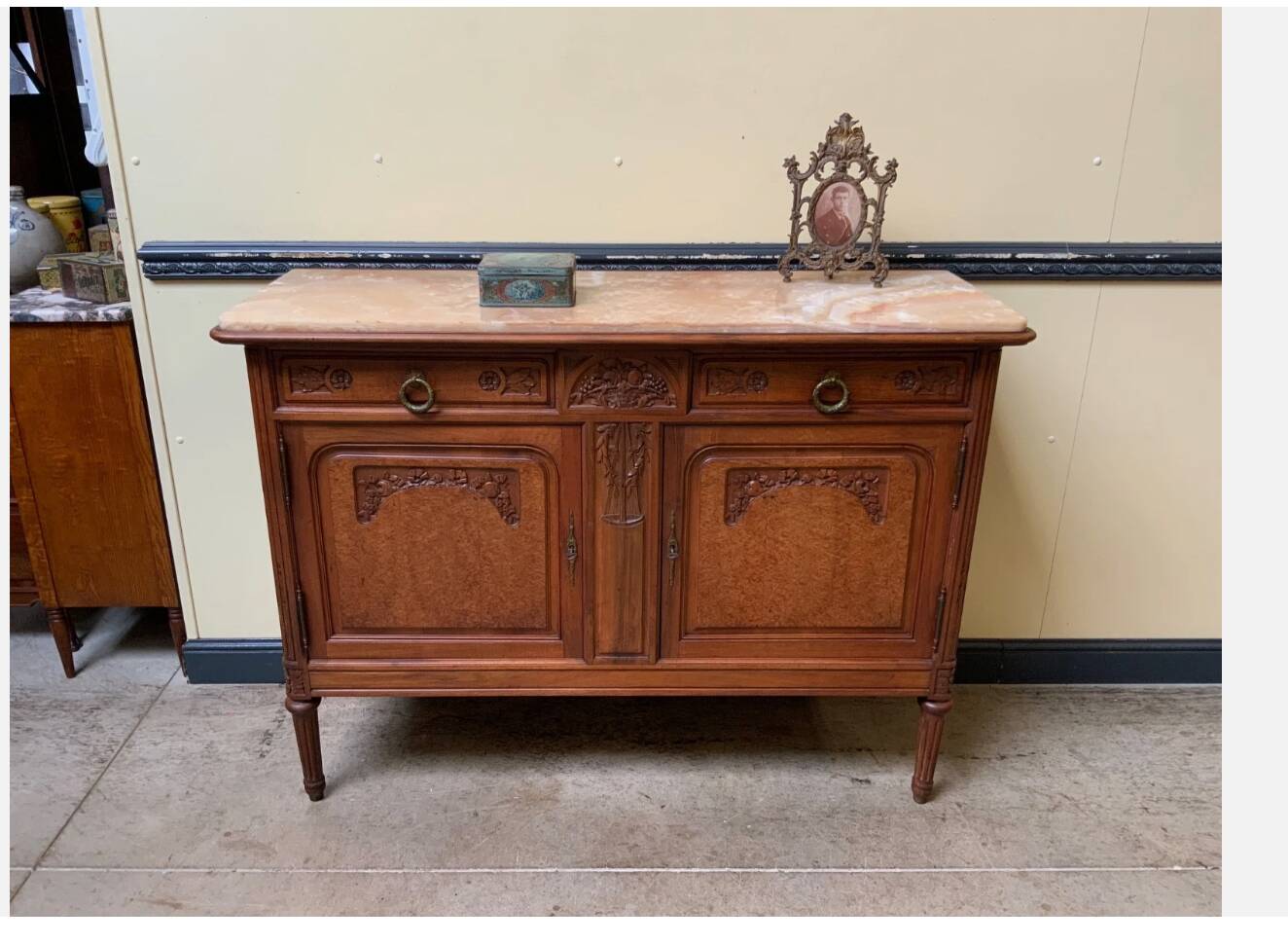 Antique Art Nouveau walnut sideboard, chest of drawers,