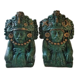 Large pair of Aztec/Mayan Figurine Bookends. Origin/Mesoamerica, Zapotec civilization