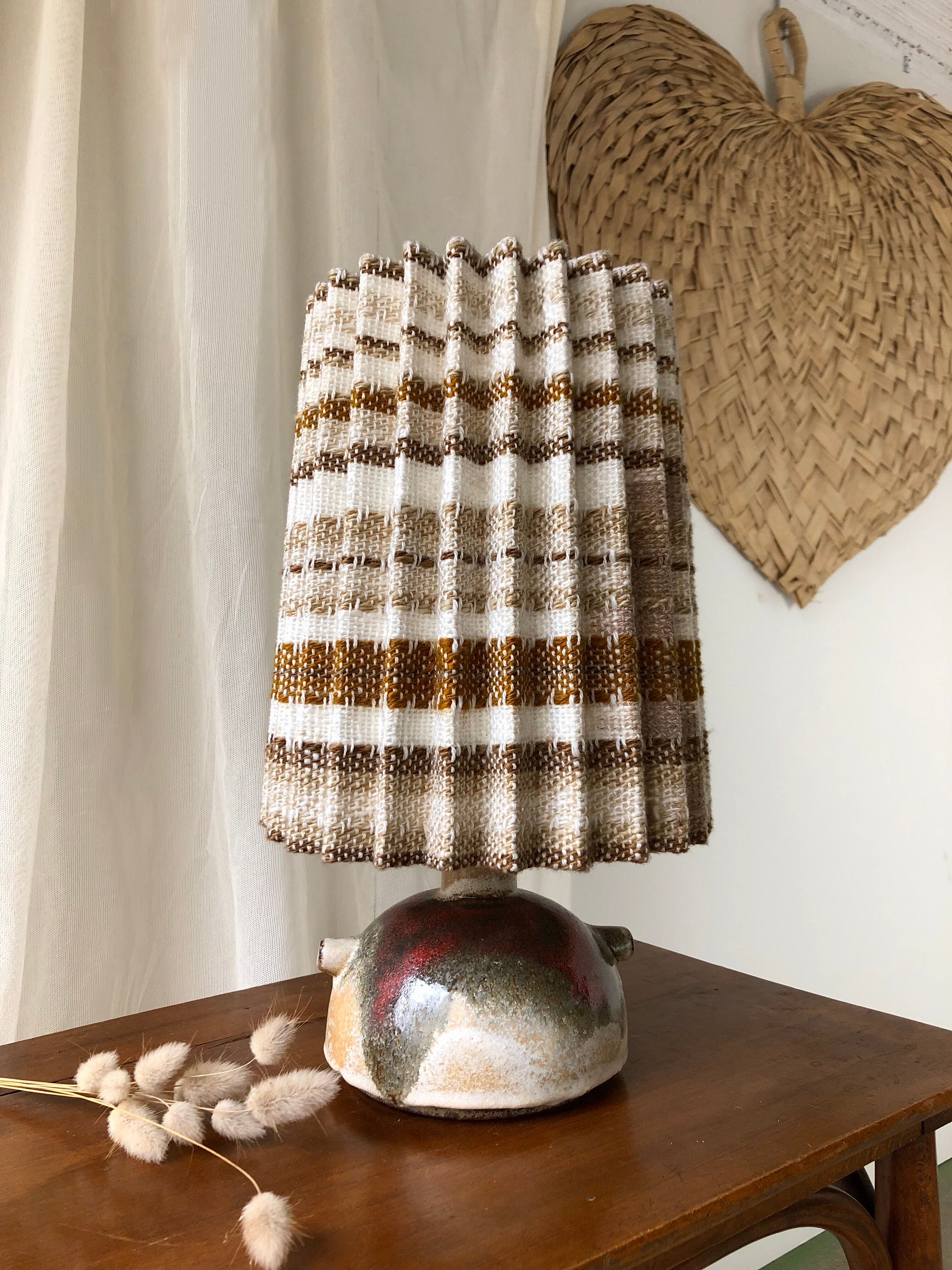 West Germany ceramic lamp and pleated lampshade