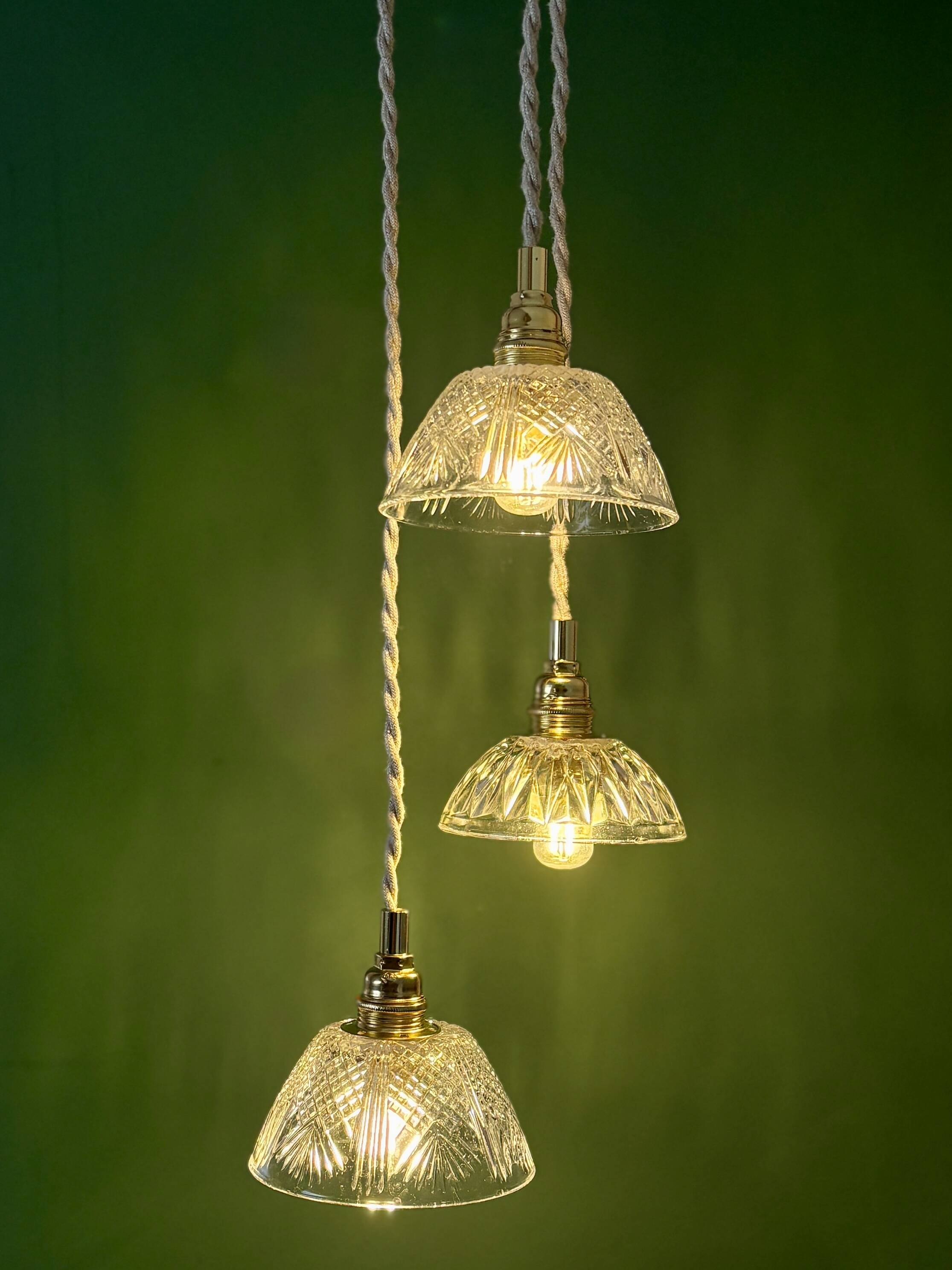 Suspension triple vintage glass chandelier - tableware collection