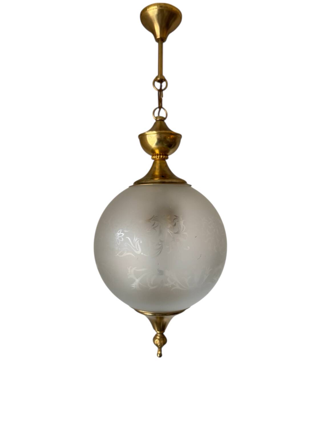 70s frosted engraved globe lantern chandelier