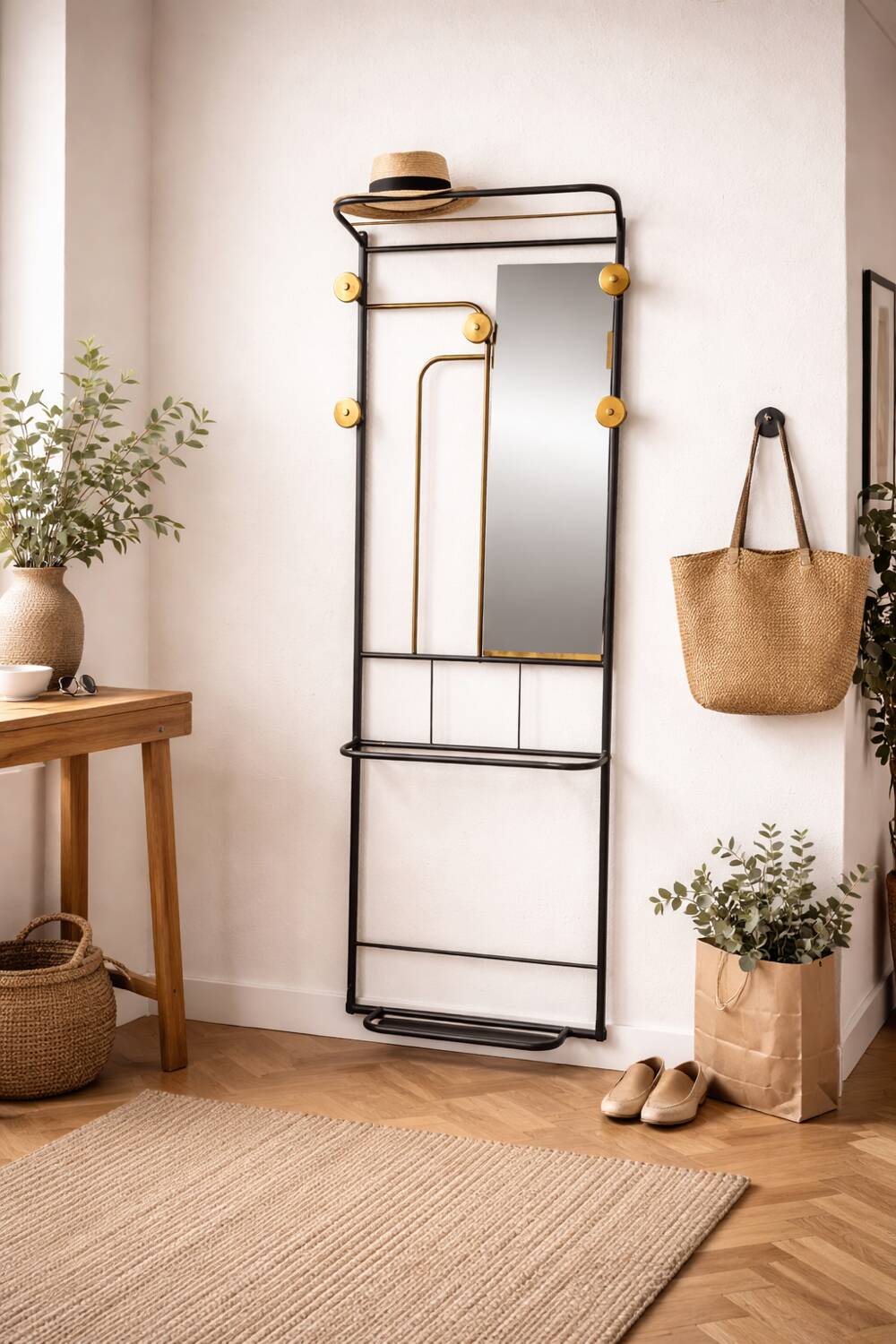 1960s modernist wardrobe. Gold lacquered metal.