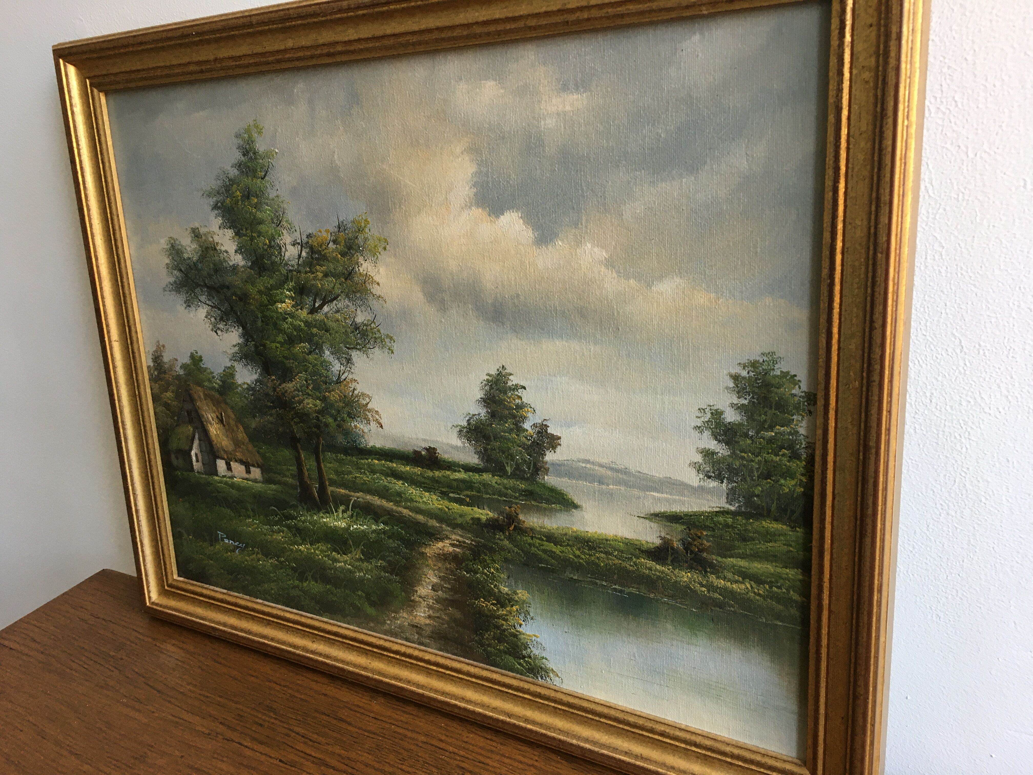 Painting on framed canvas gilded wood