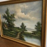 Peinture sur toile encadrée bois doré