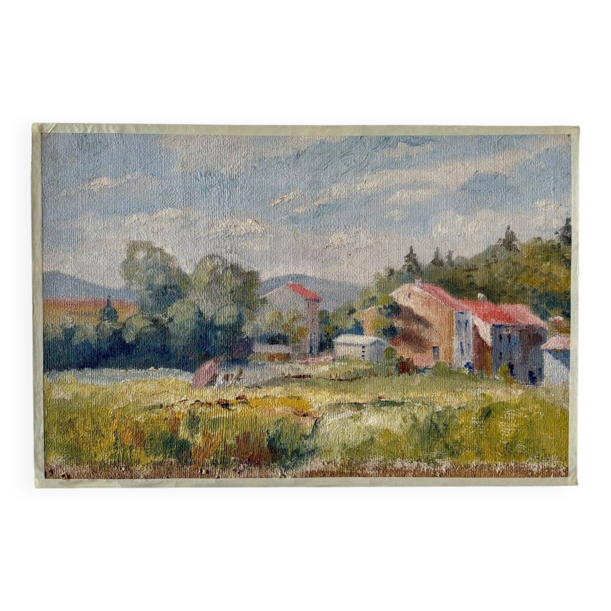 Oil painting on canvas "Forest, field and village" no. 42