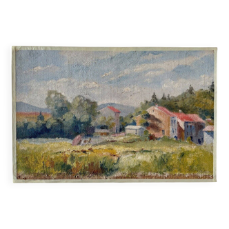 Oil painting on canvas "Forest, field and village" no. 42