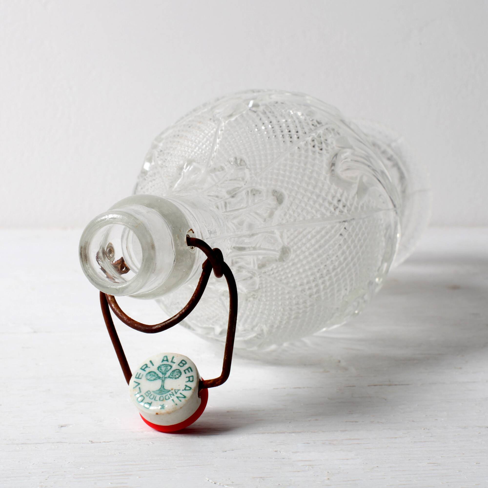 Italian Glass Bottle with Ceramic Stopper / Polveri Alberani / 1950s–1970s