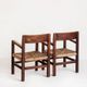 Pair of rustic armchairs in solid wood and straw seats. France, 1940s