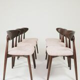 Pink Set of 6 dining chairs Scandinavian design, dark color wood 