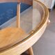 Round wooden coffee table, glass top, Czech, 50s, Kozeelka & Kropacek