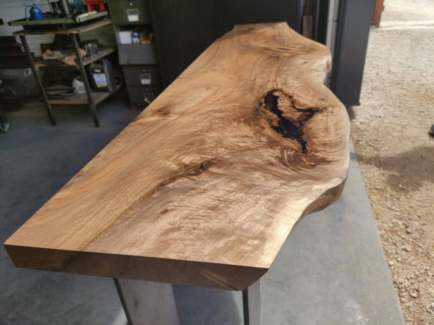 Walnut console with steel legs