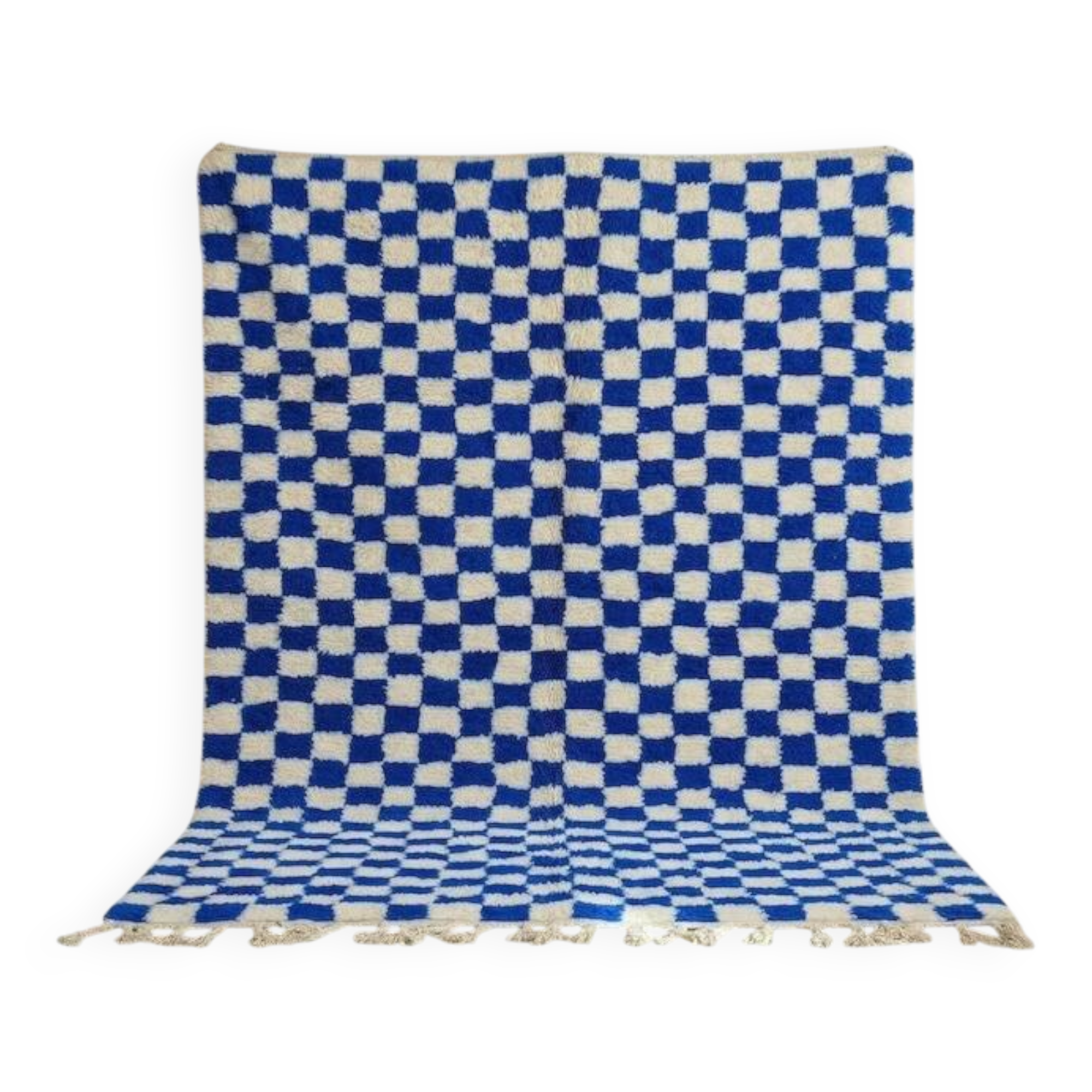 Handmade pure wool Moroccan rug in blue and white, size 1.5/2.5 m.
