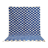 Tapis en laine pure marocain fait main bleu et blanc taille 1,5/2,5 m