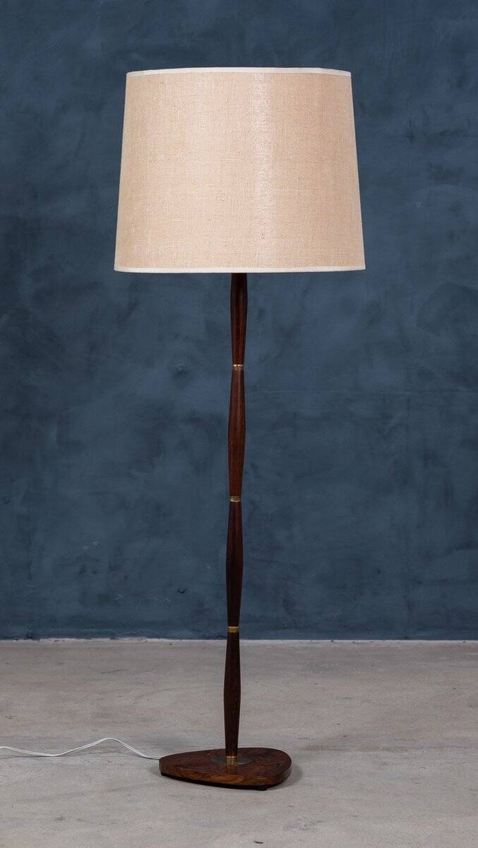 Mid-Century Floor Lamp in Rosewood and Brass, Denmark, 1960s
