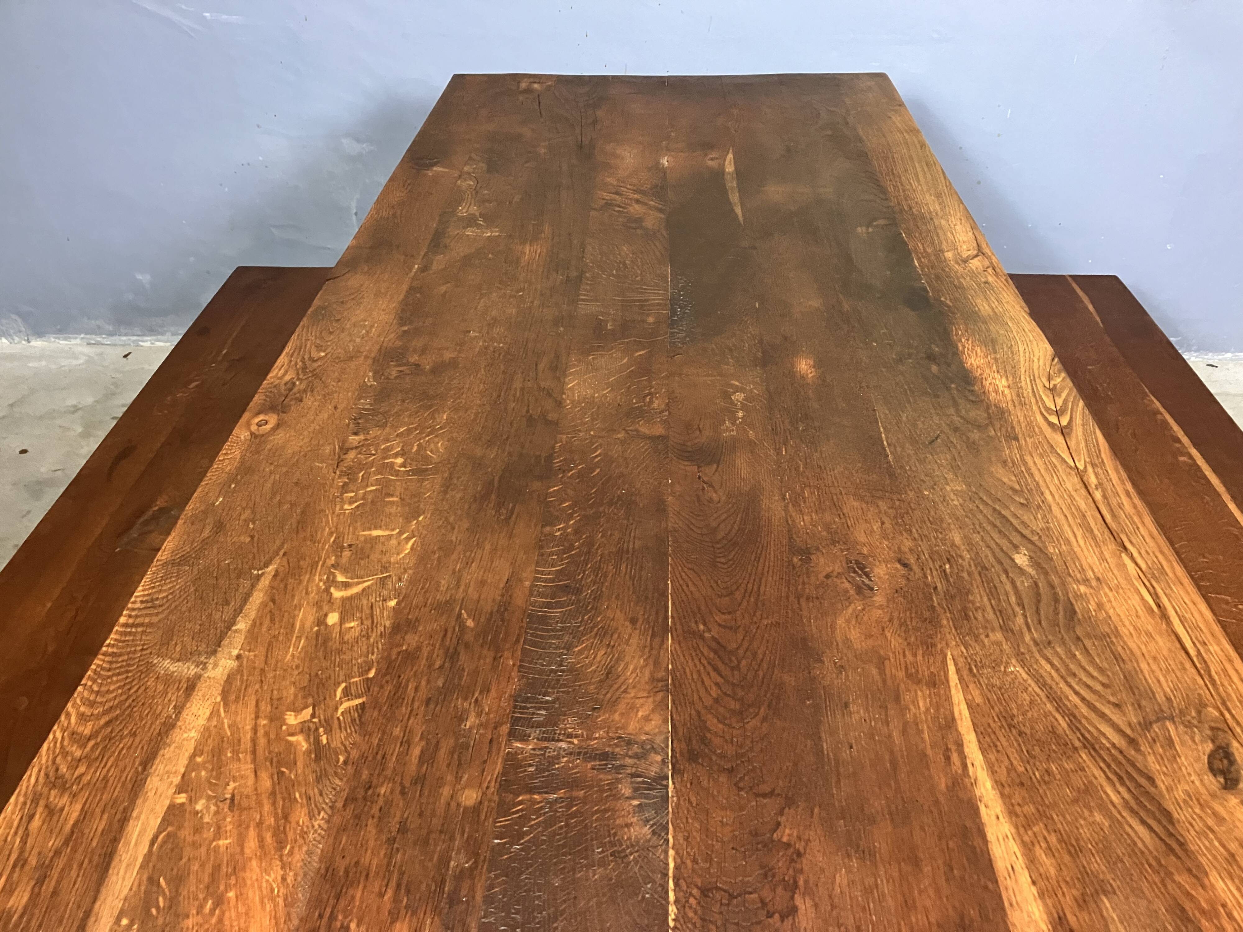 Oak dining table with 2 benches Minimalist Brutalist Wabi Sabi