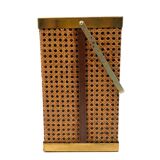 Hollywood regency brass and Vienna straw magazine rack,  Italy 1970