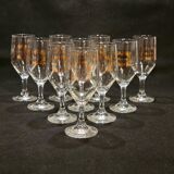 Vintage 10 glasses aperitif Noilly Prat on foot with golden inscription