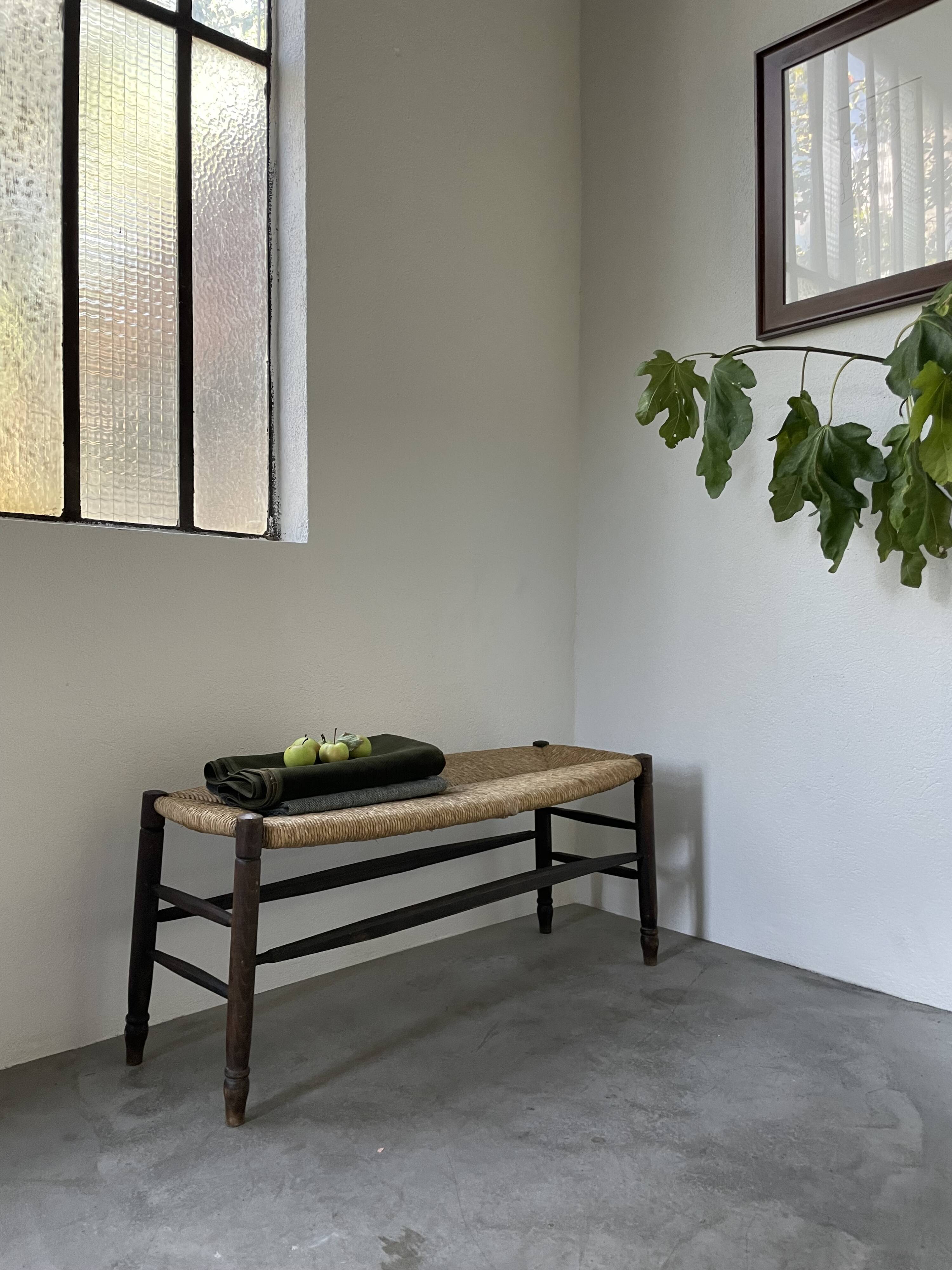Oak and straw farm bench