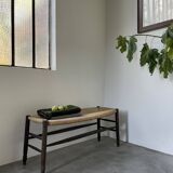 Oak and straw farm bench