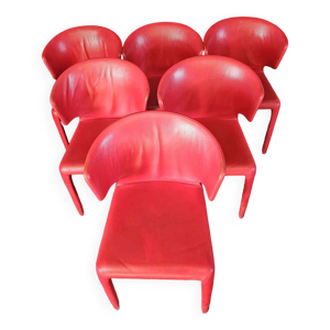 Suite de 6 chaises Cassina - cuir rouge