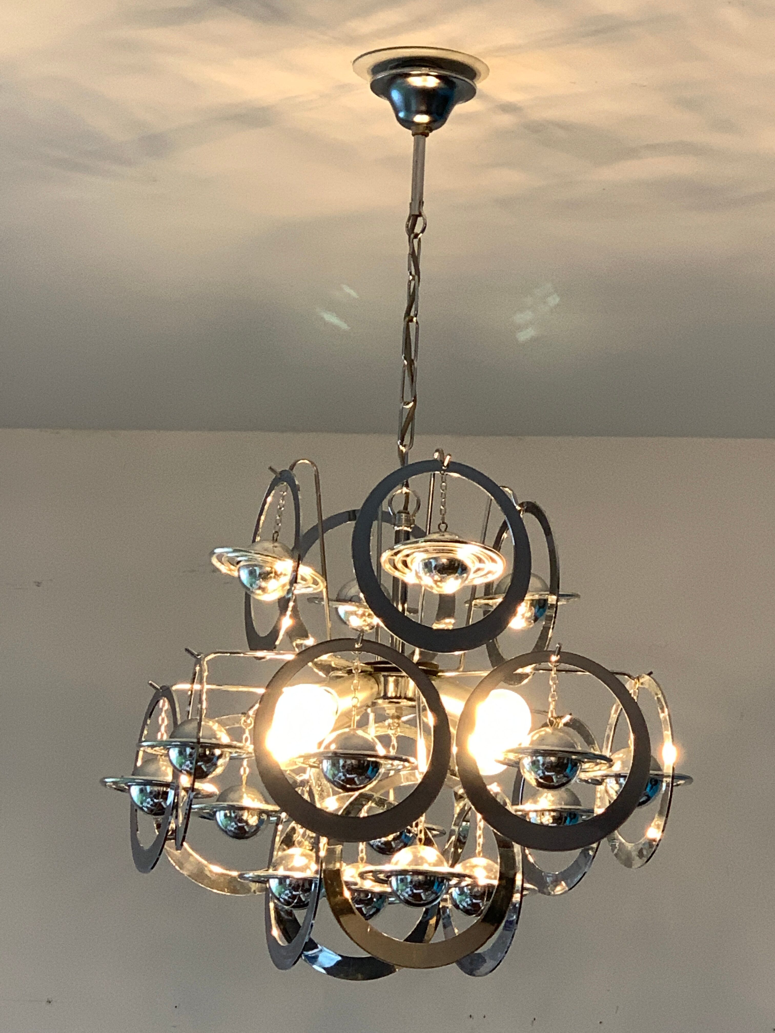 Italian design pendant lamp or chandelier, 16 planets Saturn, space age, 1970