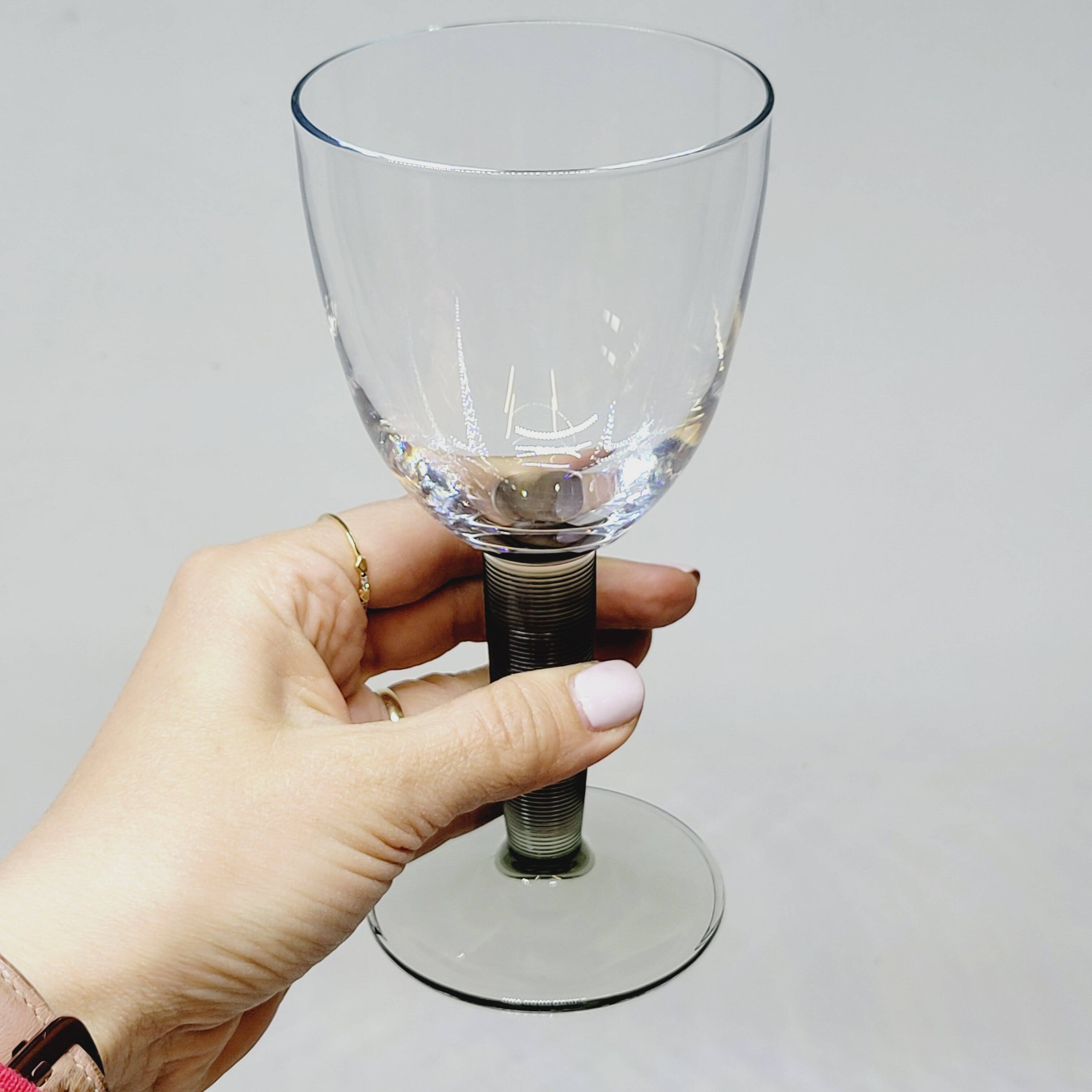 8 Bormioli Rocco Vintage Crystal Water Glasses with Grooved Grey Base