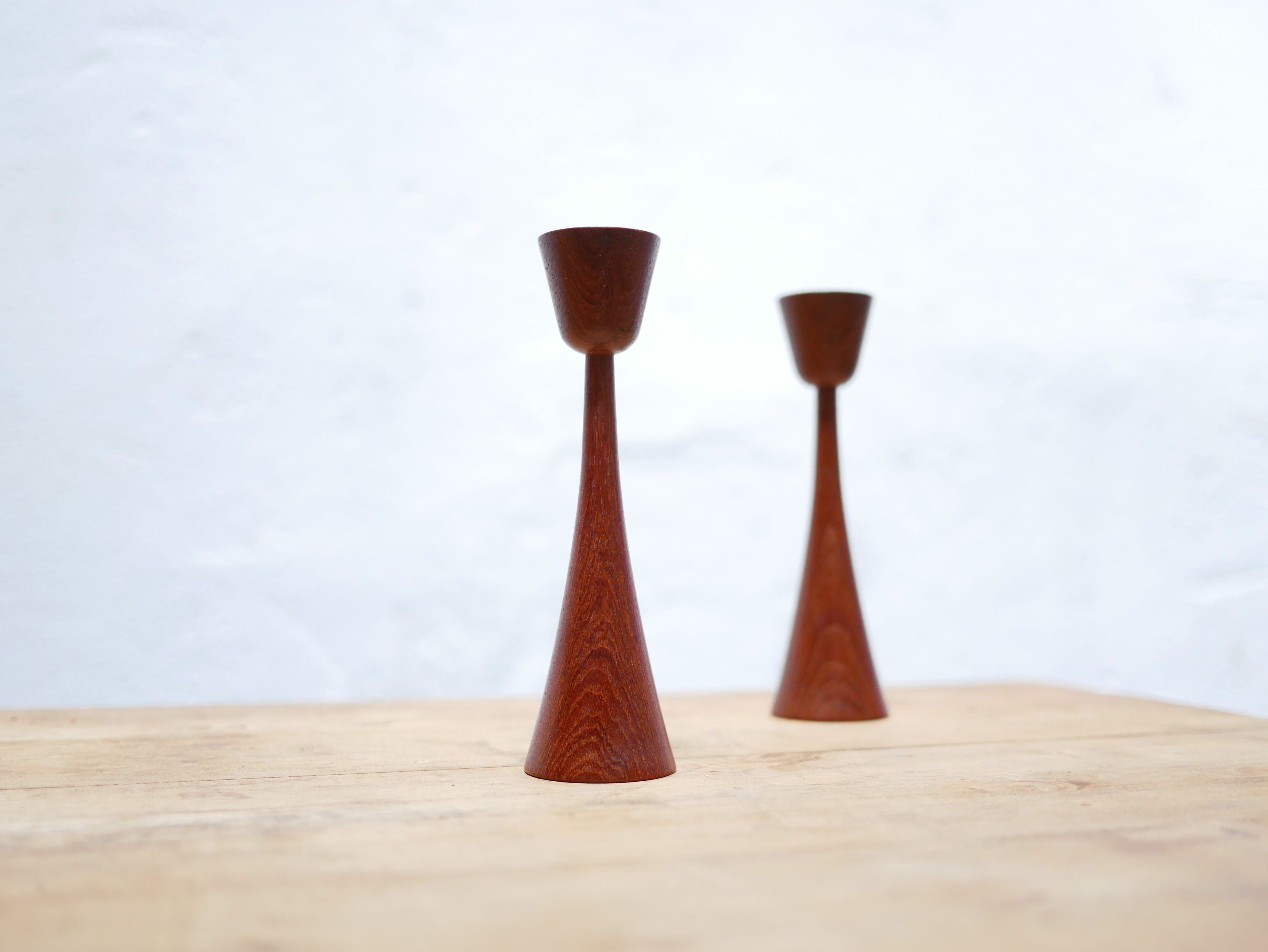 Pair of vintage Scandinavian teak candle holders