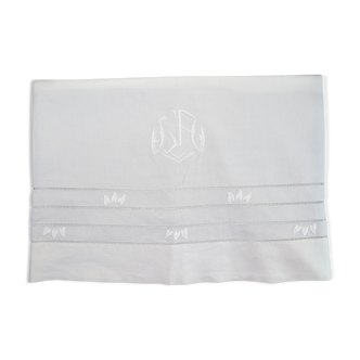 Ancien drap en lin monogramme LA