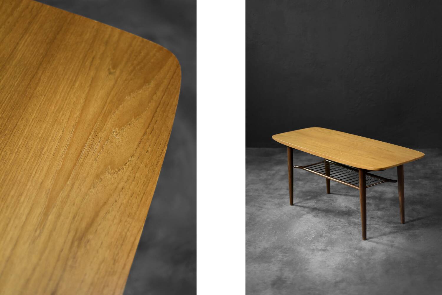 Low Mid-Century Danish Modern Teak Hyggebord 55 Coffee Table with shelf