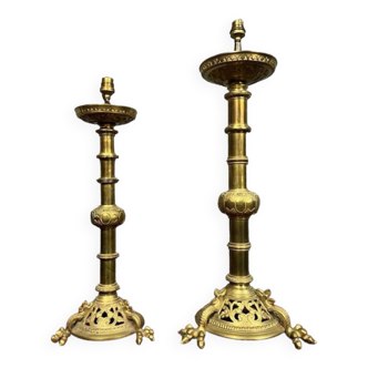 Paires de chandeliers d’église en bronze et laiton doré époque Empire