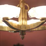 art deco suspension, 6-light Ezan glass globe chandelier, art deco bronze chandelier