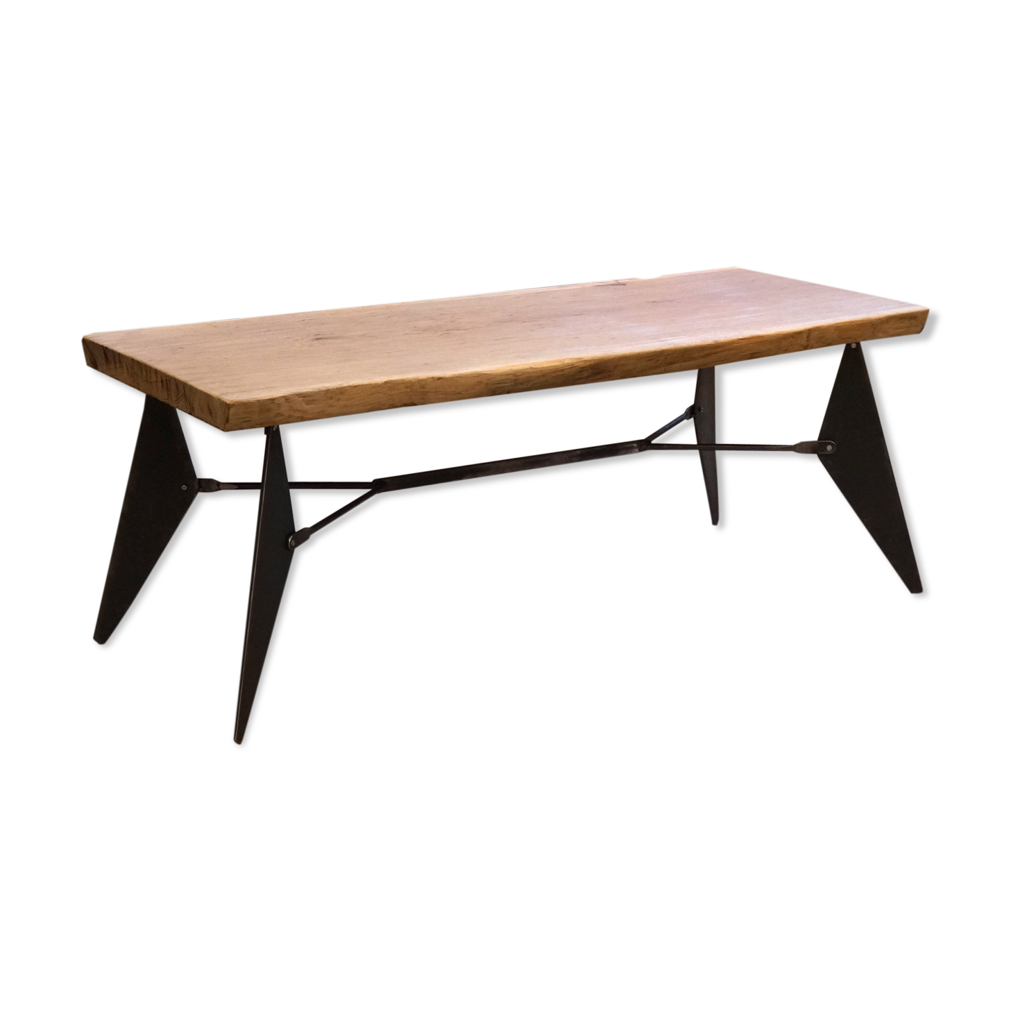 Raw wood and steel coffee table
