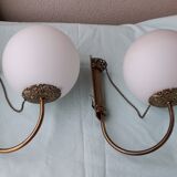 Pair of metal and opaline wall lights