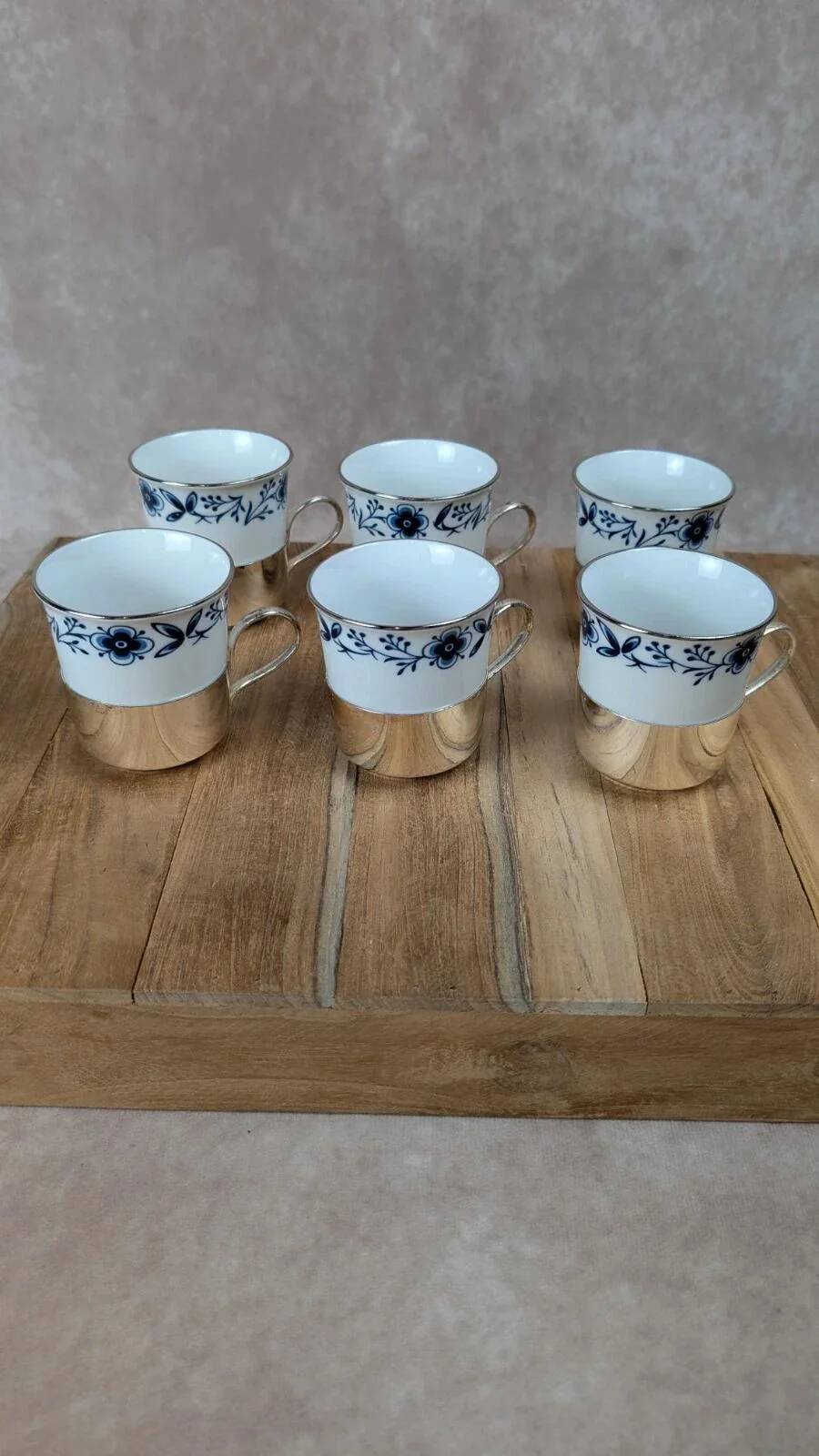 Set of 6 vintage porcelain and silver-plated cups