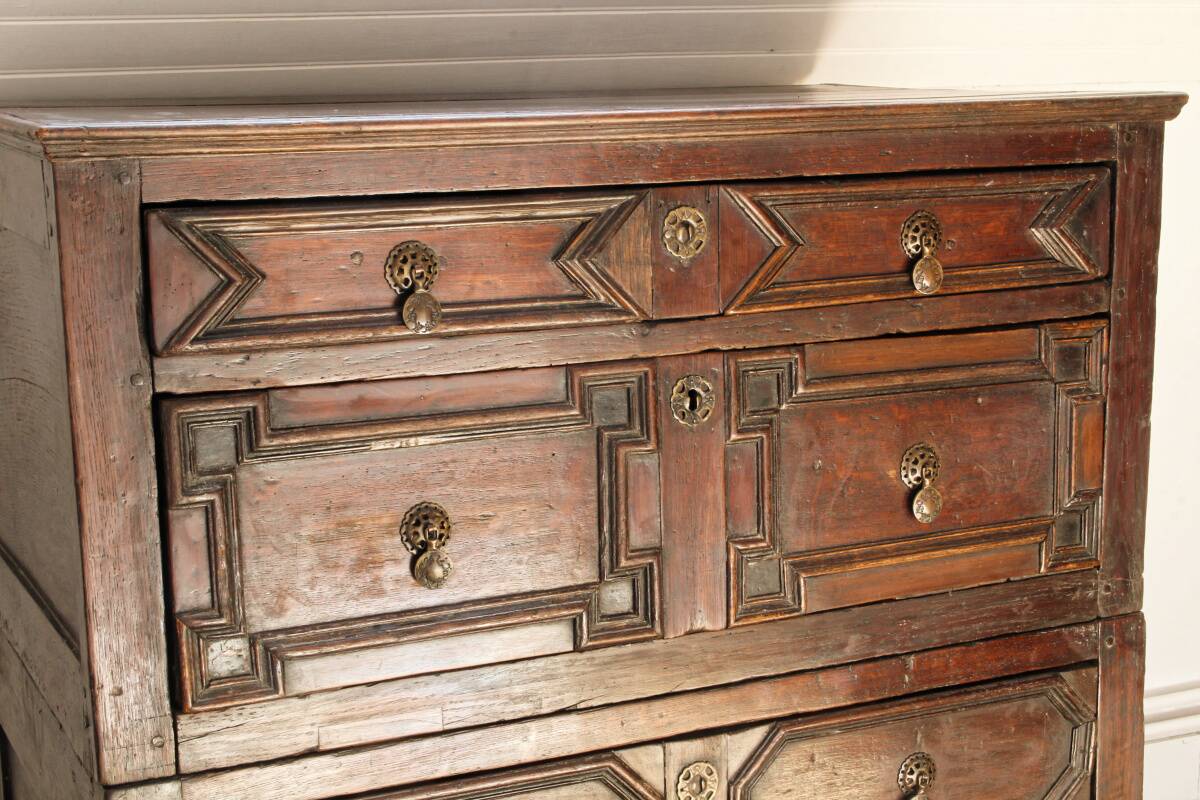 English chest of drawers; Charles II period, oak
