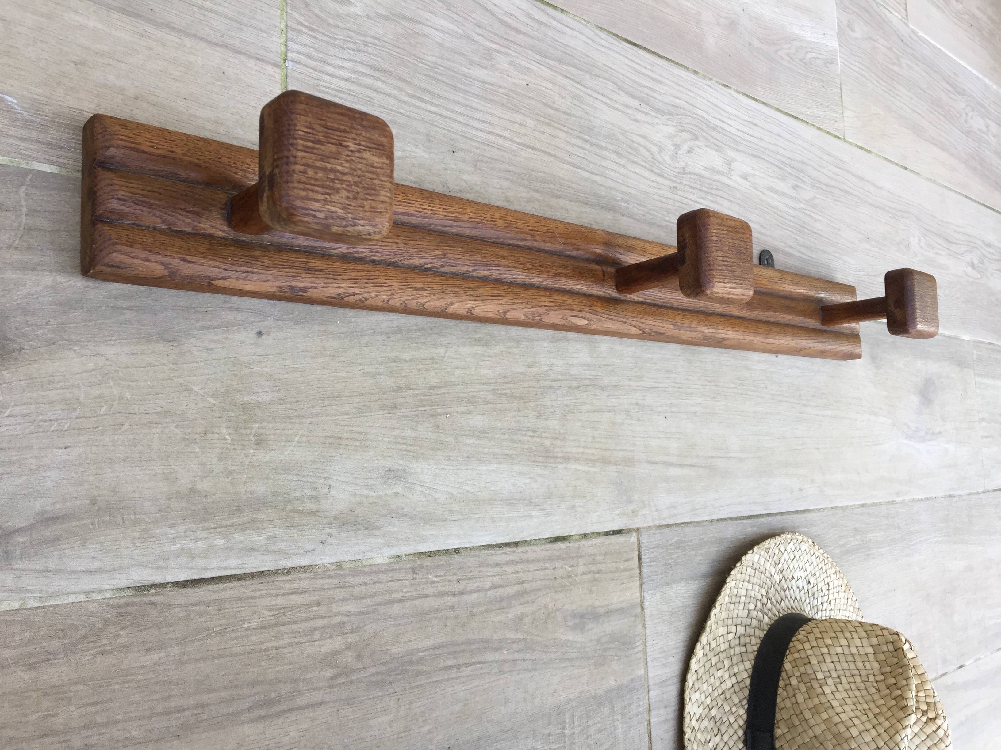 VINTAGE Geometric Solid Oak COAT RACK