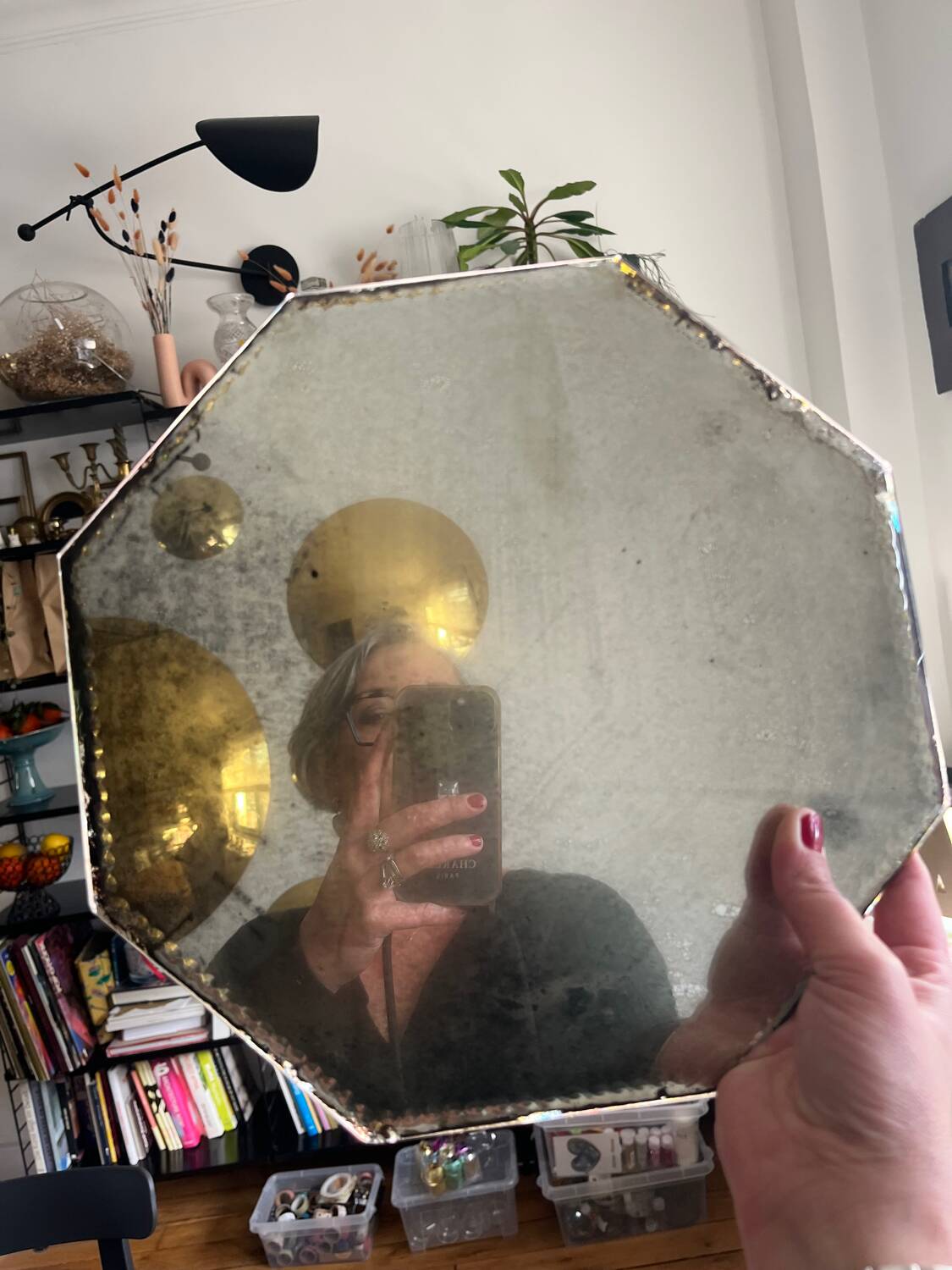 Mirror, antique octagonal tray.
