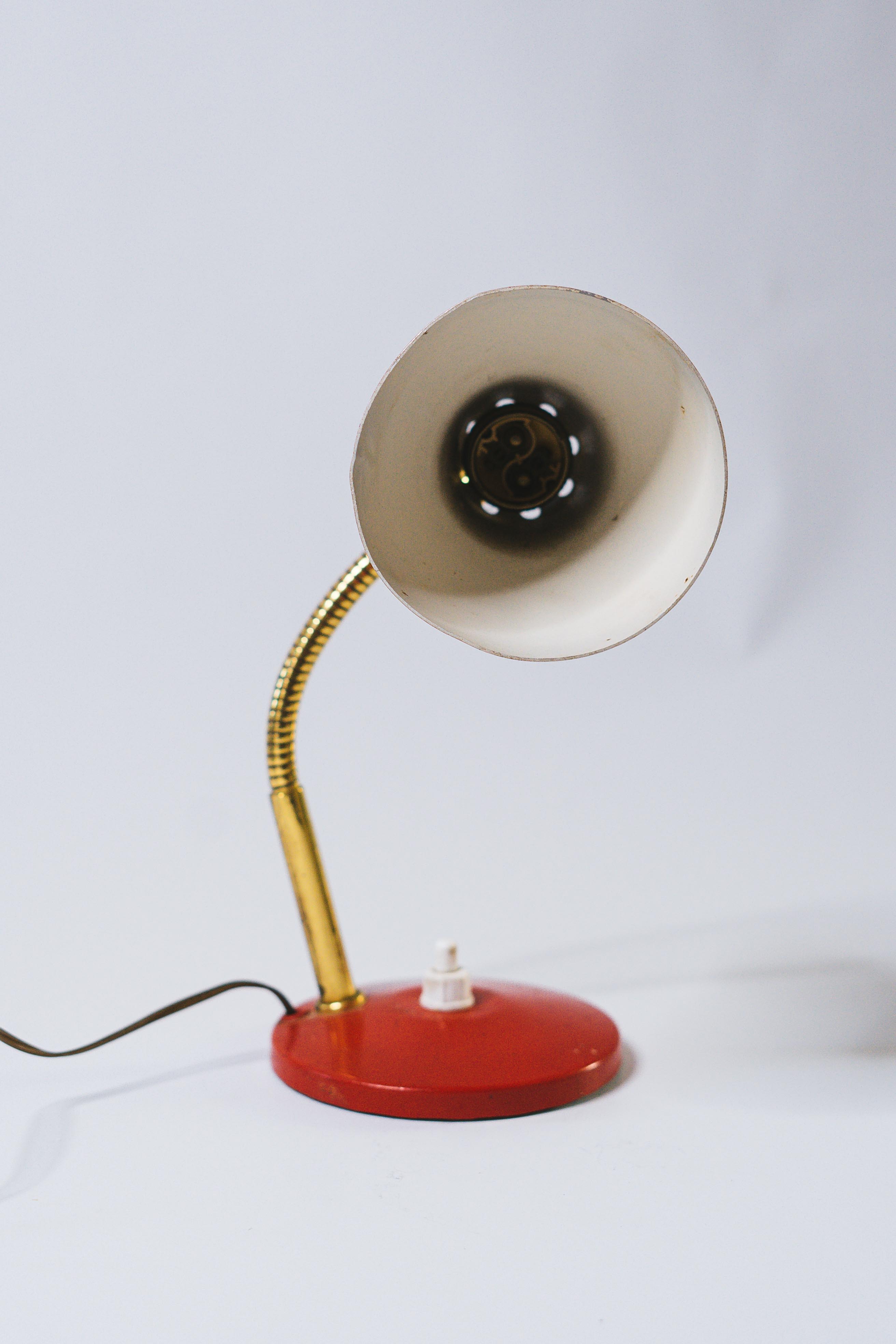 Old desk lamp 60s red works iron and brass