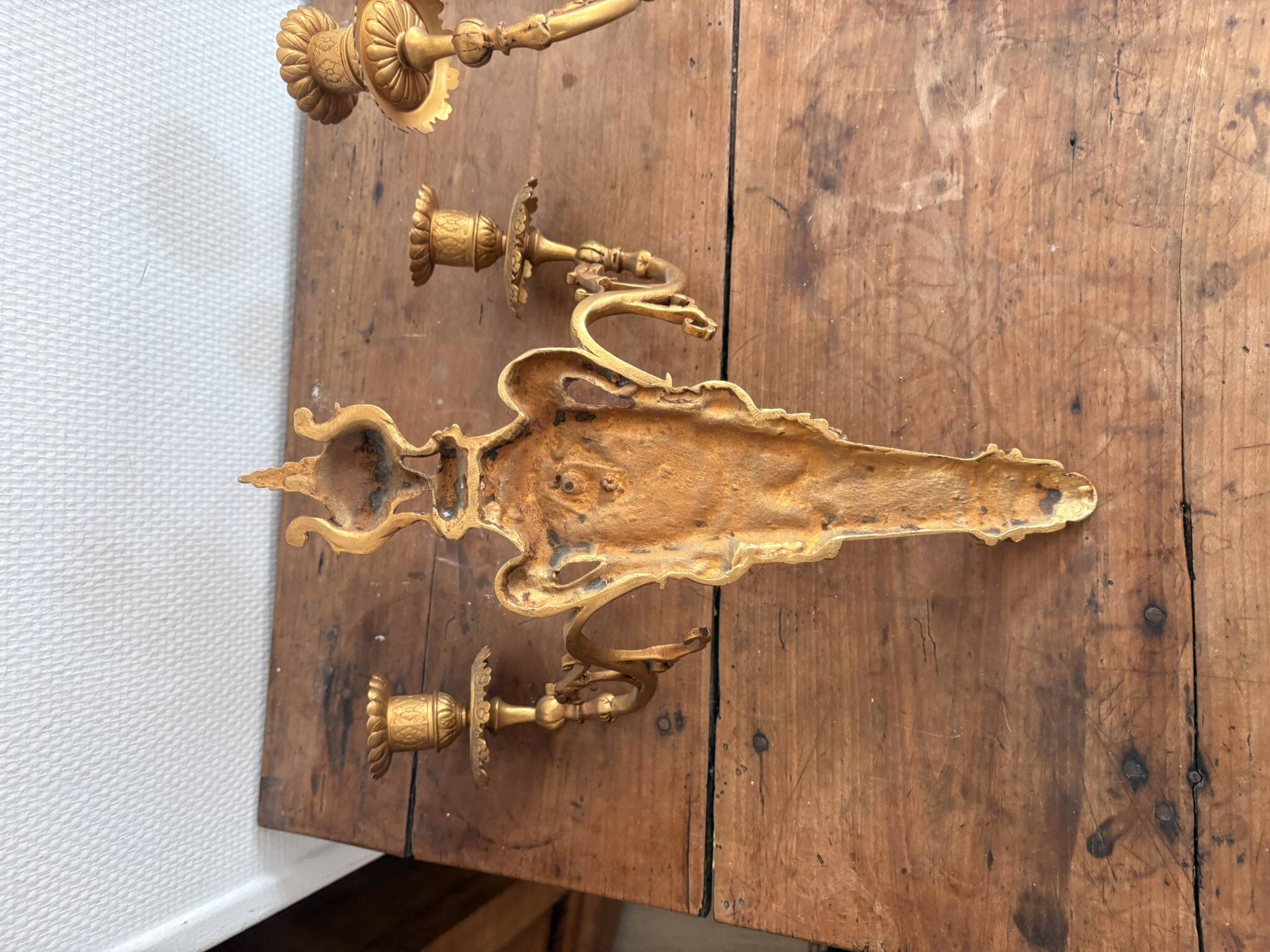 Pair of Gold Wall Sconces in Louis XVI Style from the Napoleonic III Era, Apolon, 19th Century