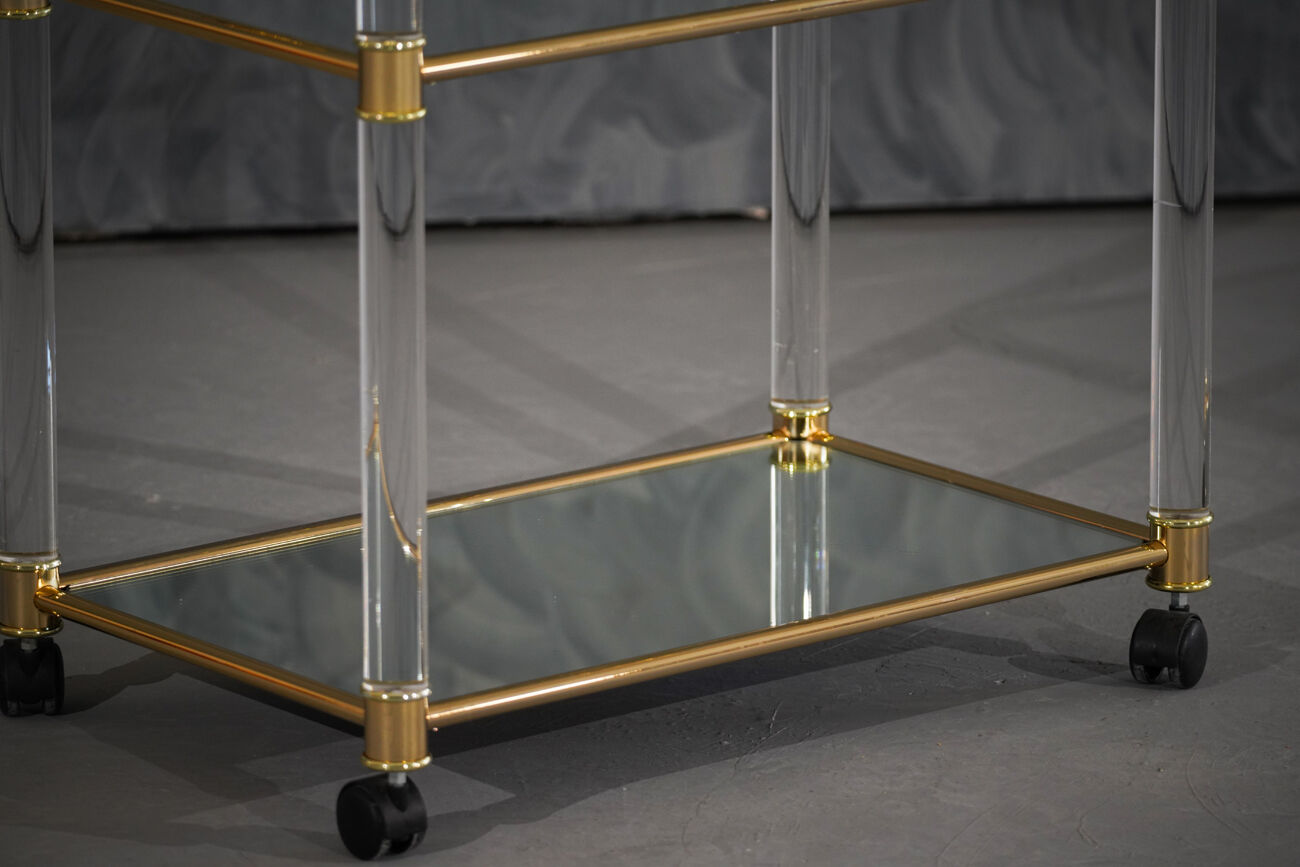 Vintage brass and lucite serving trolley, France 1960s