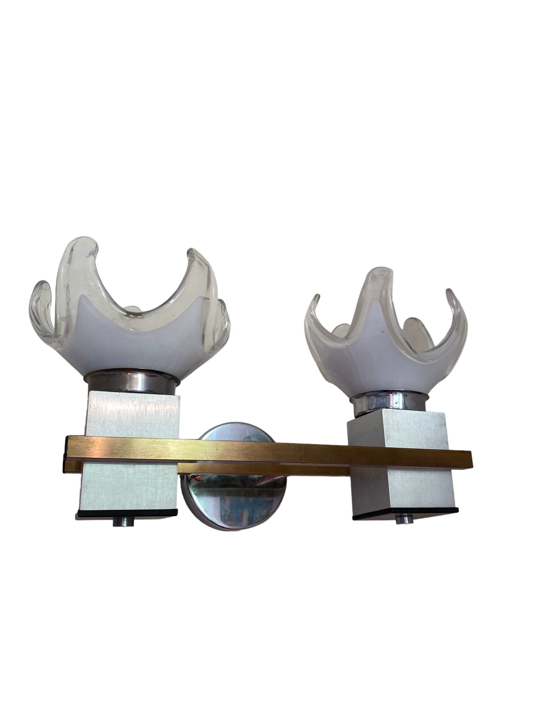 Pair of white Murano glass wall lights, Mazzega