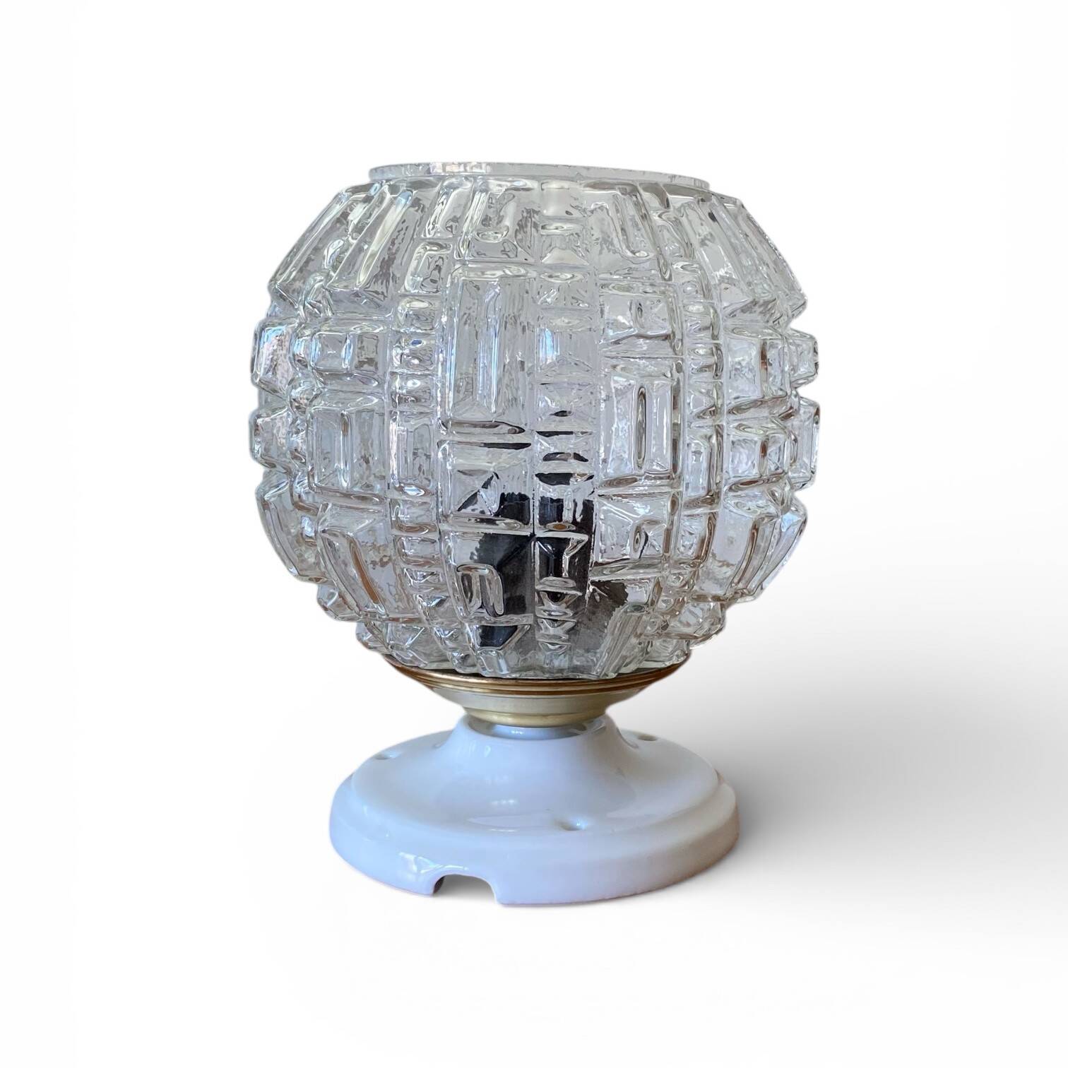 Ceiling light or globe wall light, moulded glass, 14 cm, porcelain rose.