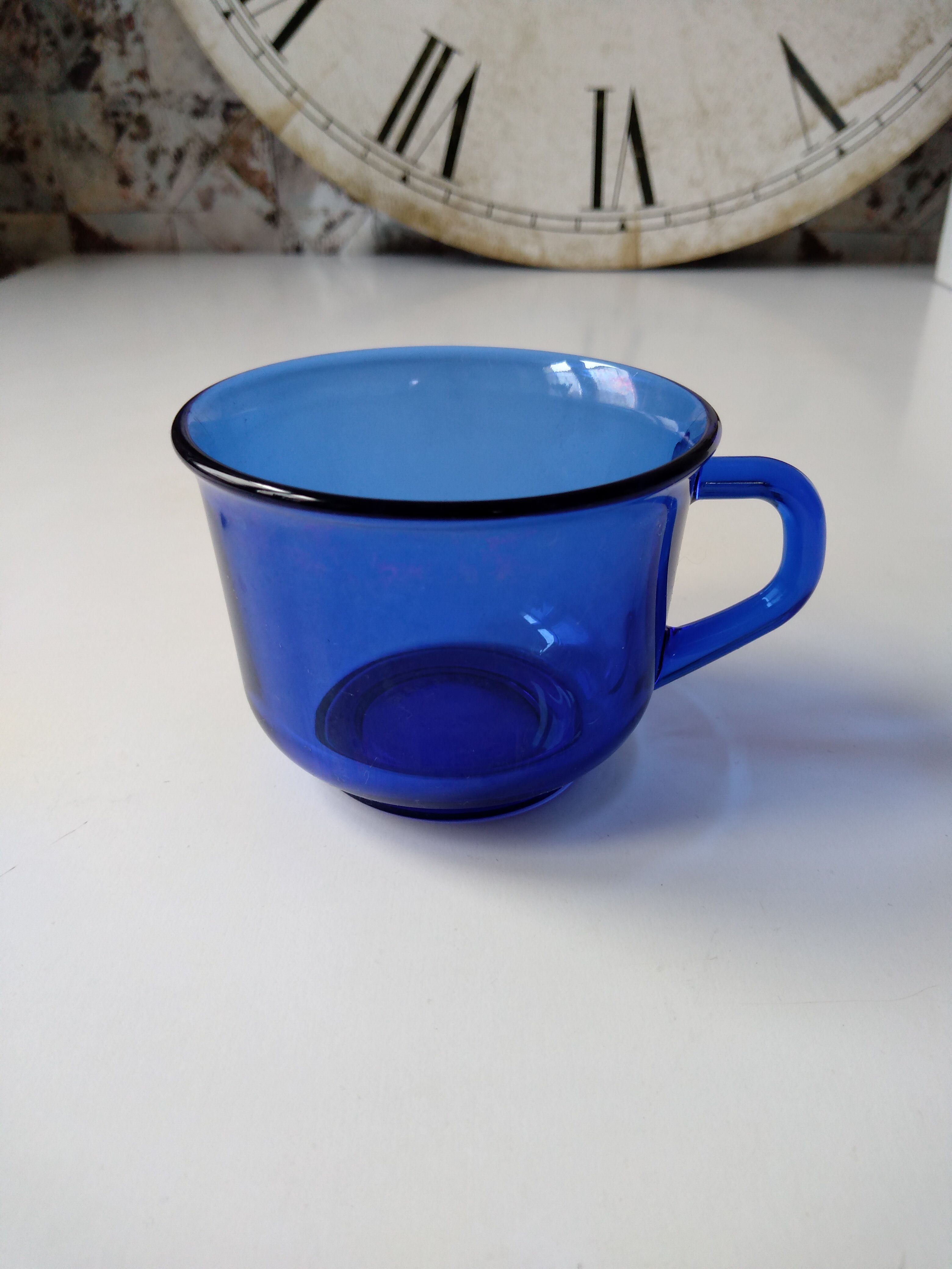 Set of 6 vintage arcoroc transparent Indigo blue glass cups